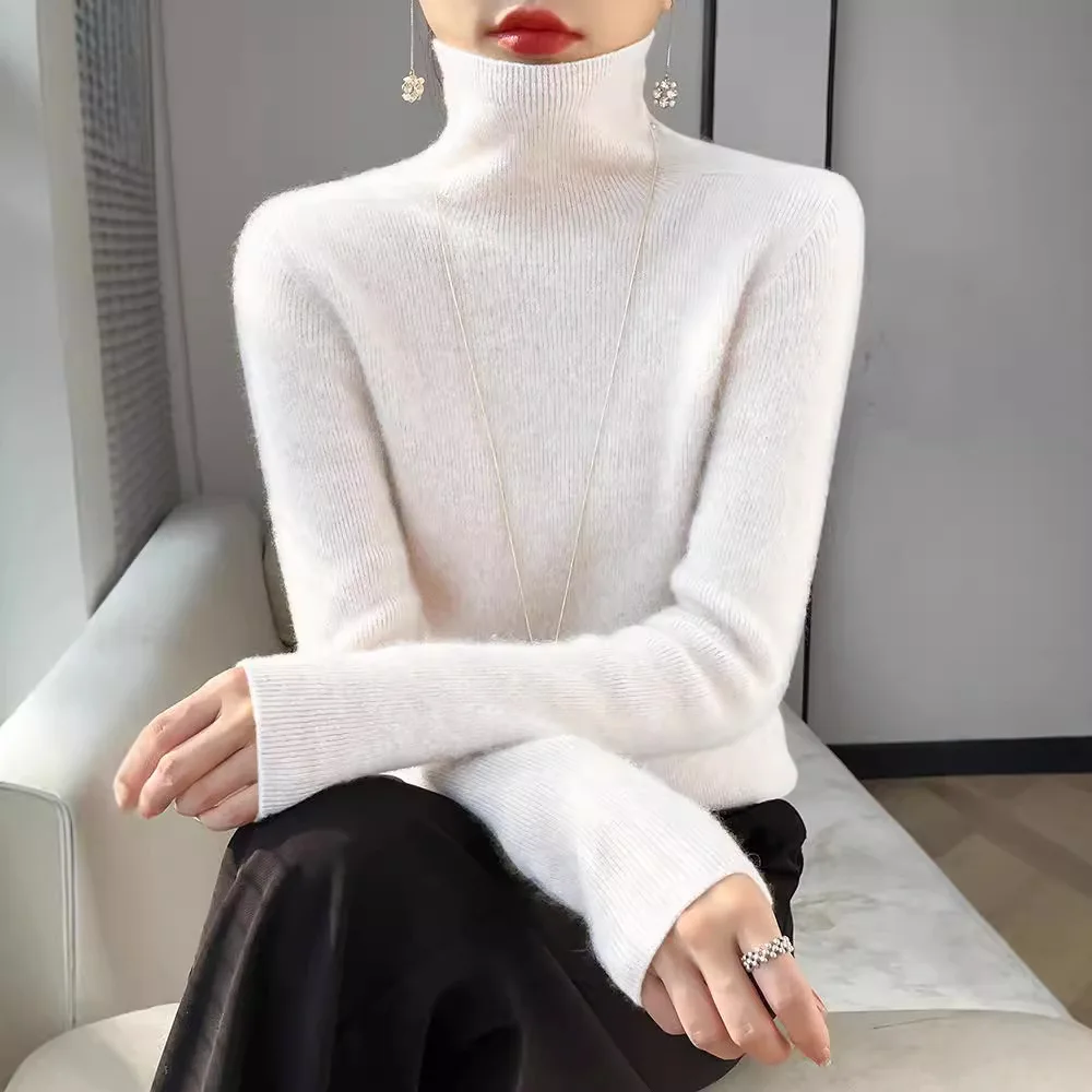 Fashion Turtleneck Women Sweater Solid Korean Strecth Slim Fit Bottoming Shirts Lady Jumpers Sweater Warm Pullover Knitwear