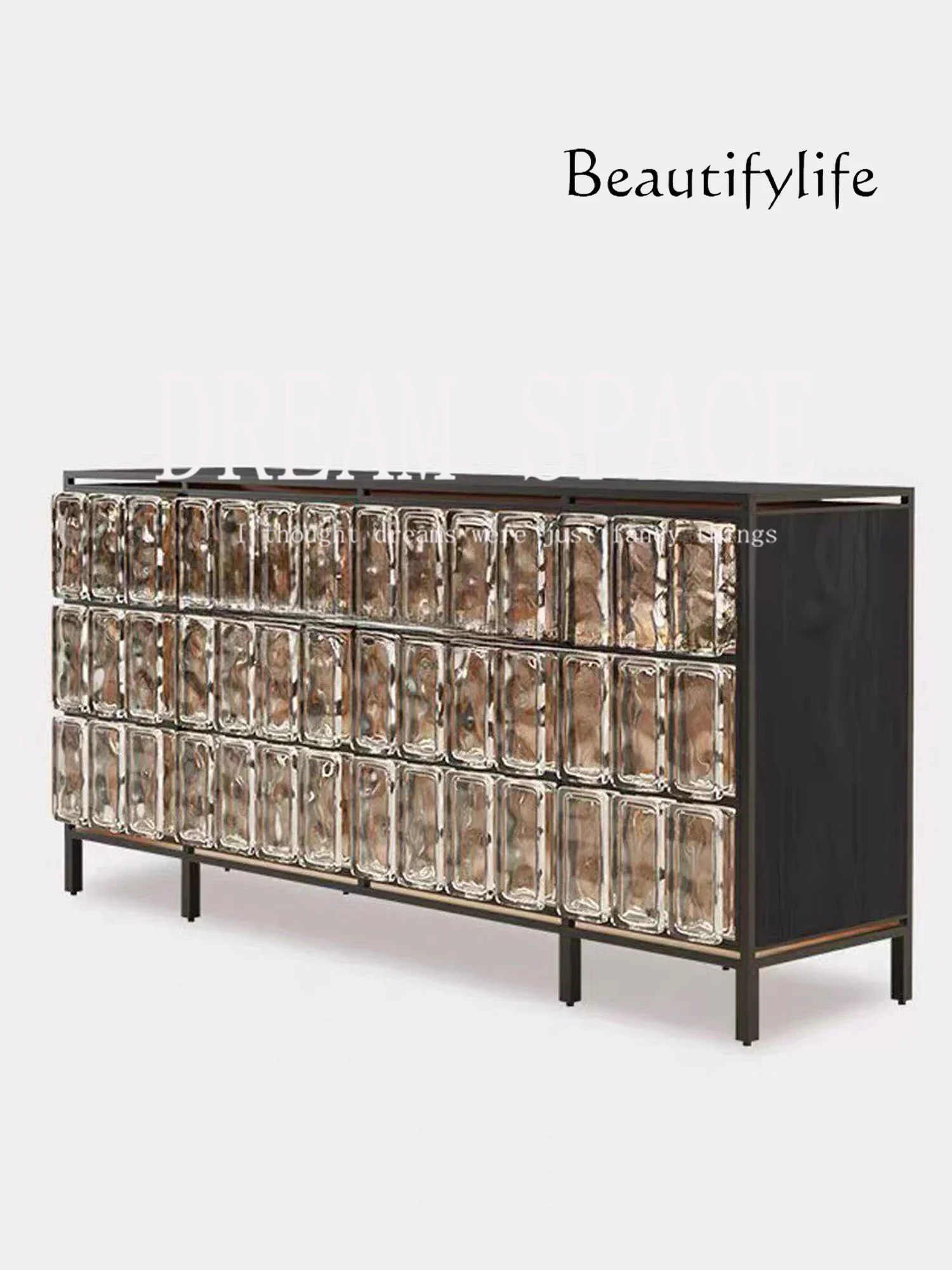 

Q Italian minimalist high-end crystal glass brick dining side cabinet Home art antique storage villa storage cabinet