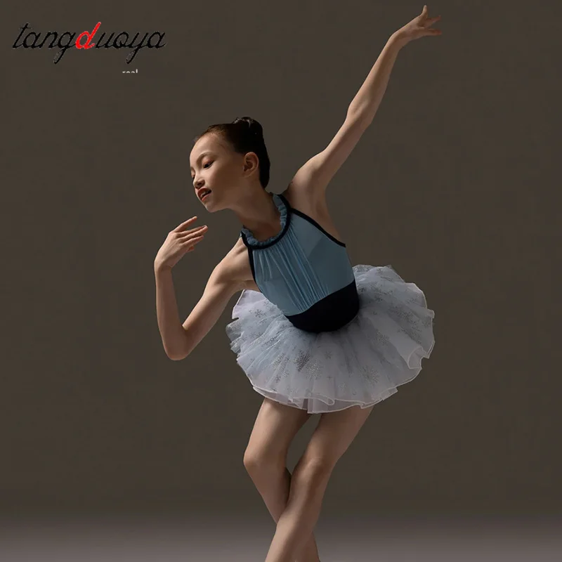 New Girl Dance Ballet Practice Clothes Dance Swimwear Gymnastics Leotards Neck-hanging Girls' Mesh Yarn Basic Training Outfits