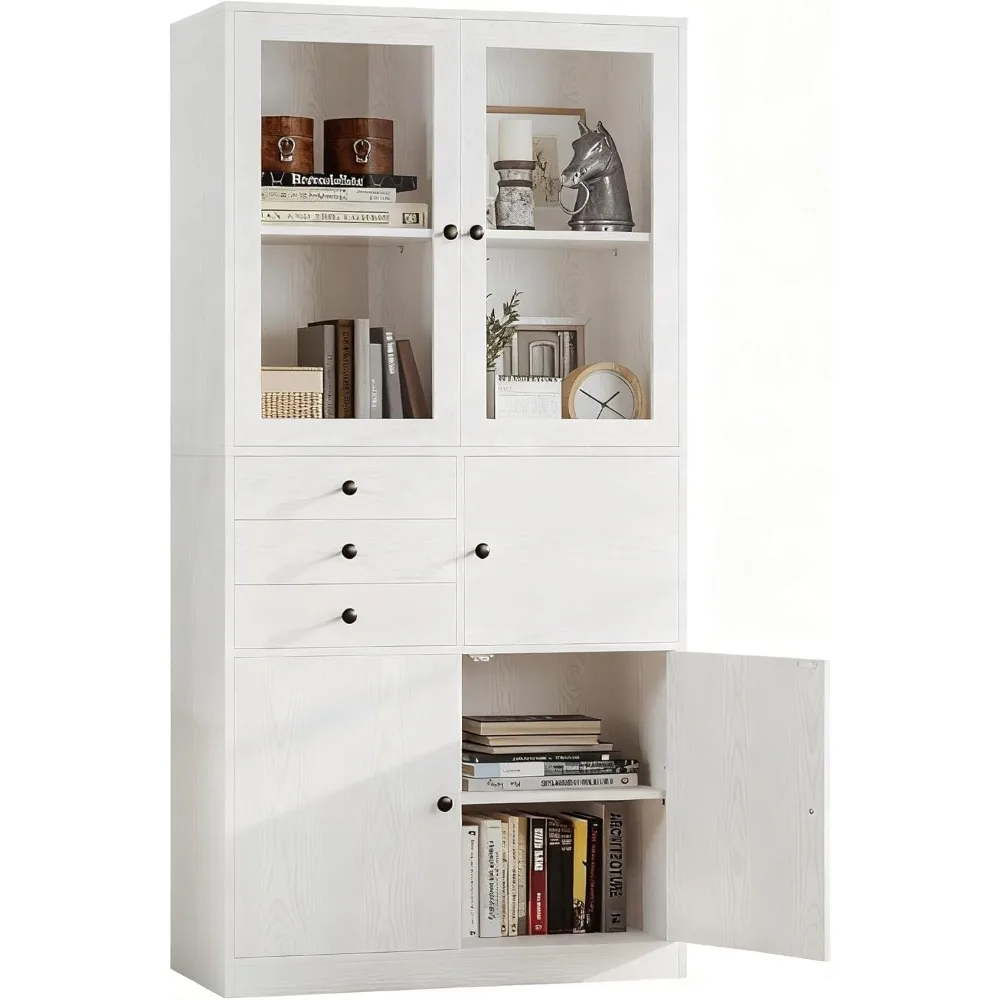 

Bookcase with Doors, Bookcases and Bookshelves with Drawers, 5 Tier Book Shelf with Acrylic Doors, Display Shelf for Living Room