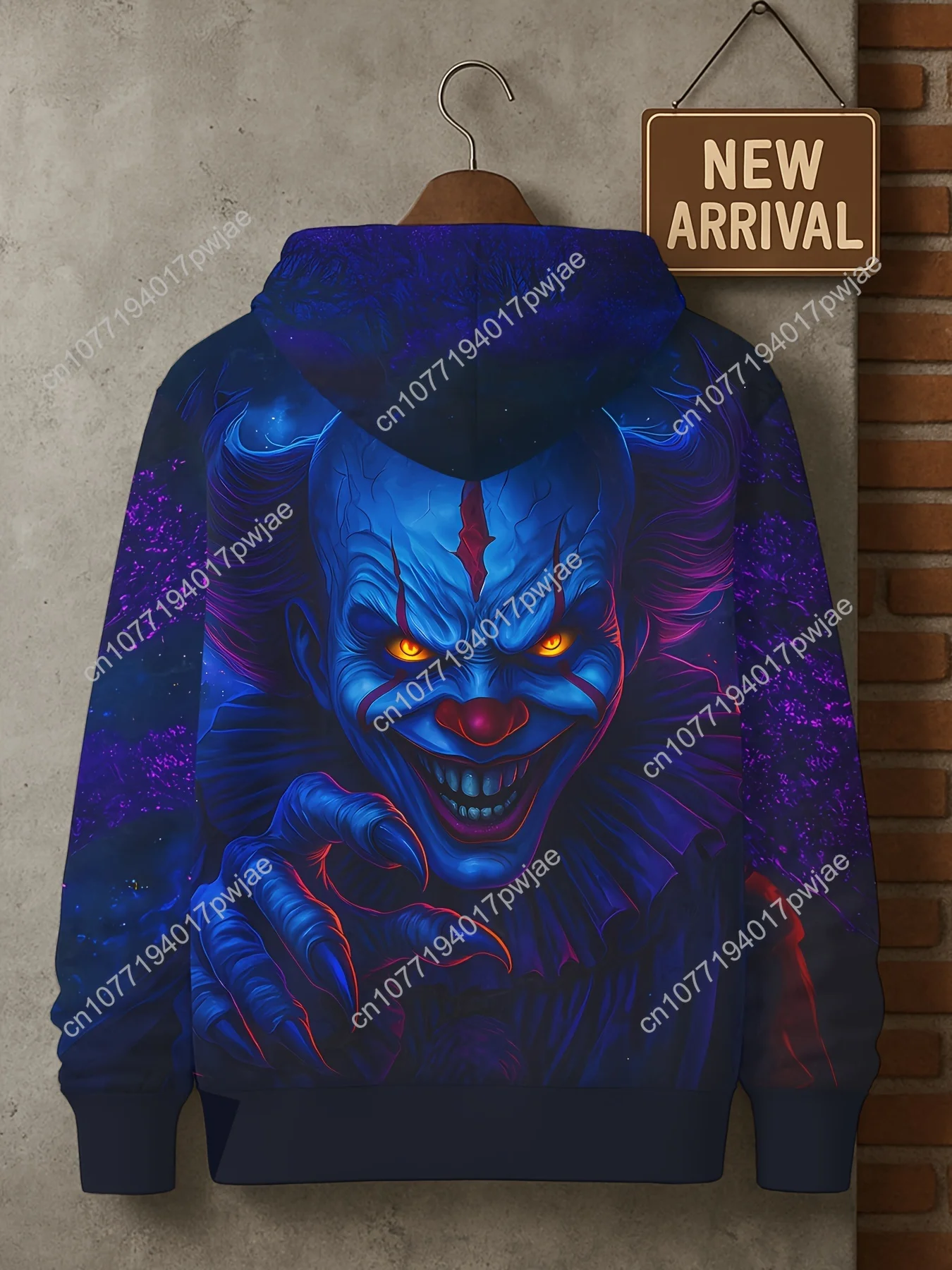 Hoodie Grafis Badut 3D Pria - Cetakan Hidup Menyeramkan, Kain Lembut, Pullover Lengan Panjang Regular Fit untuk Pakaian Kasual & Horor