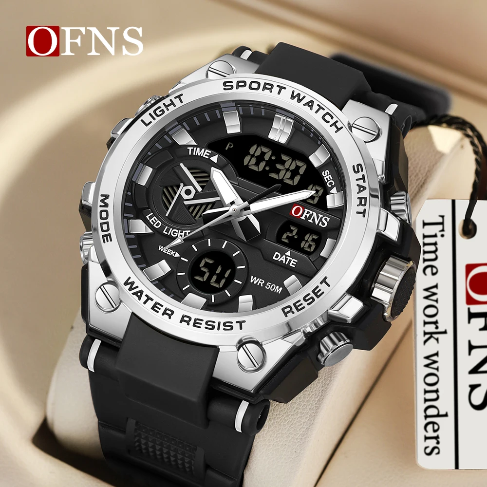 OFNS 3311 Men‘s   Fashion Trend Military Multifunctional Nightlight Waterproof Electronic Watch Digital Men‘s Wristwatches