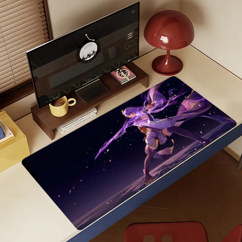 Genshin Impact Raiden Shogun MousePad Non-slip Locking Edge DeskMat PC Laptop Accessories Rubber Office Keyboard Game 350x900x3 view 4