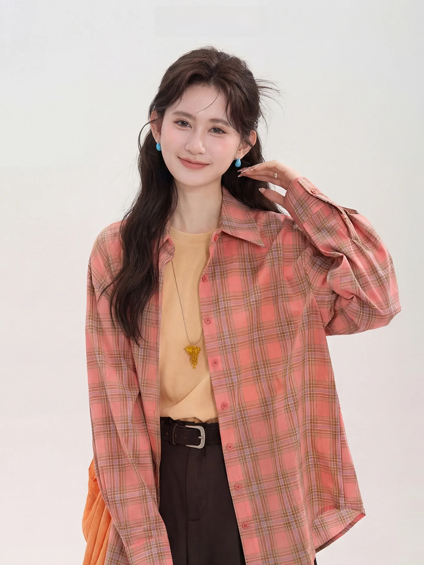 

Легкая женская рубашка в клетку с длинными рукавами Sweet Orange Summer, весенне-летняя хлопковая рубашка с защитой от солнца, повседневный стиль, свободный крой