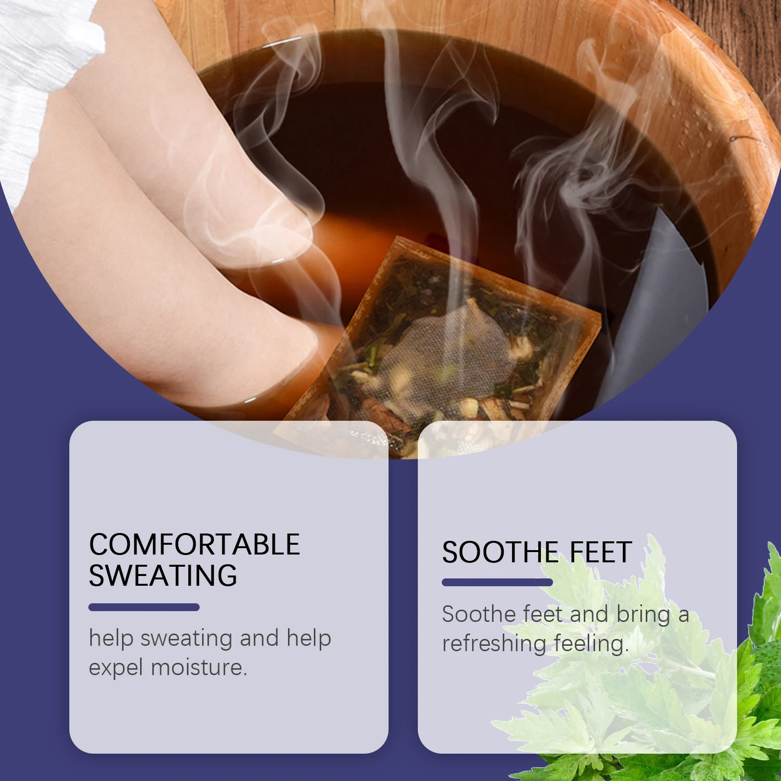 Herbal Foot Soak Bag, Natural Mugwort Extract Gentle Nourishing Moisturizing Foot Care Bath Bag for Daily Foot Spa