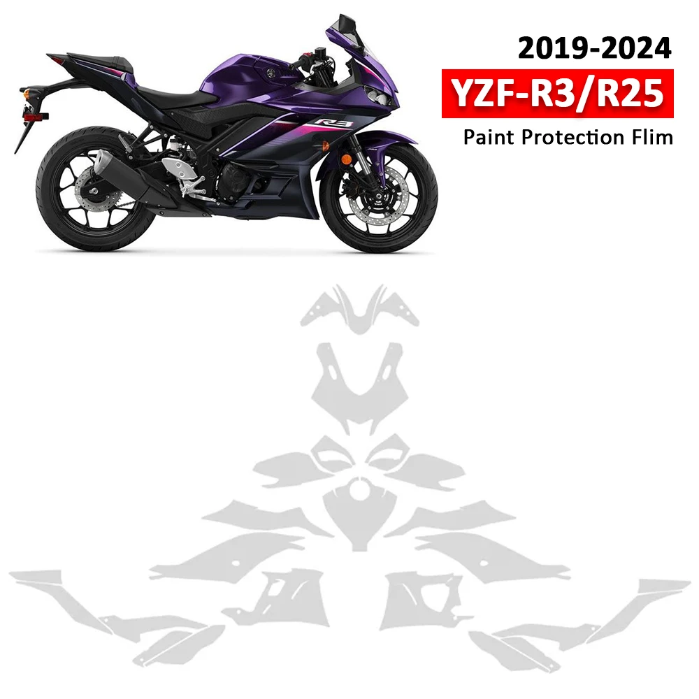 For Yamaha YZFR3 YZFR25 TPU Paint Protection Flim Kit Motorcycle Anti-scratch Fairing Transparent Sticker PPF YZF R3 R25 19-24