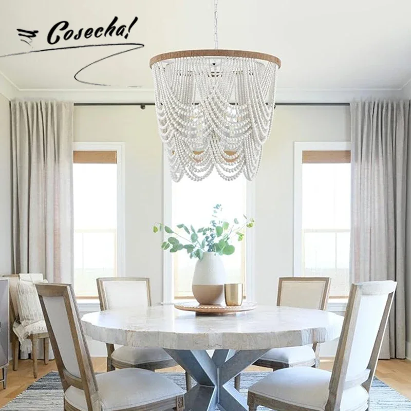 American Retro Wooden Beads Chandelier Bohemia Nordic Simple Rustic Chandelier For Living Room Bedroom Kitchen Dining Room Study