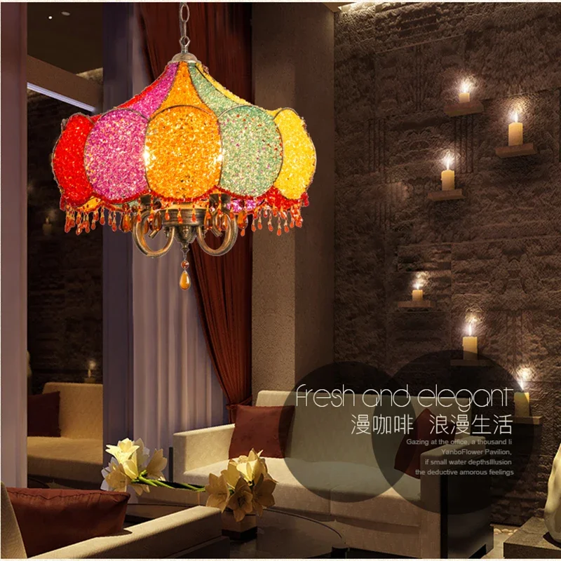 

Mediterranean bedroom restaurant chandelier Bohemian decorative lamp creative crystal color study Chandelier