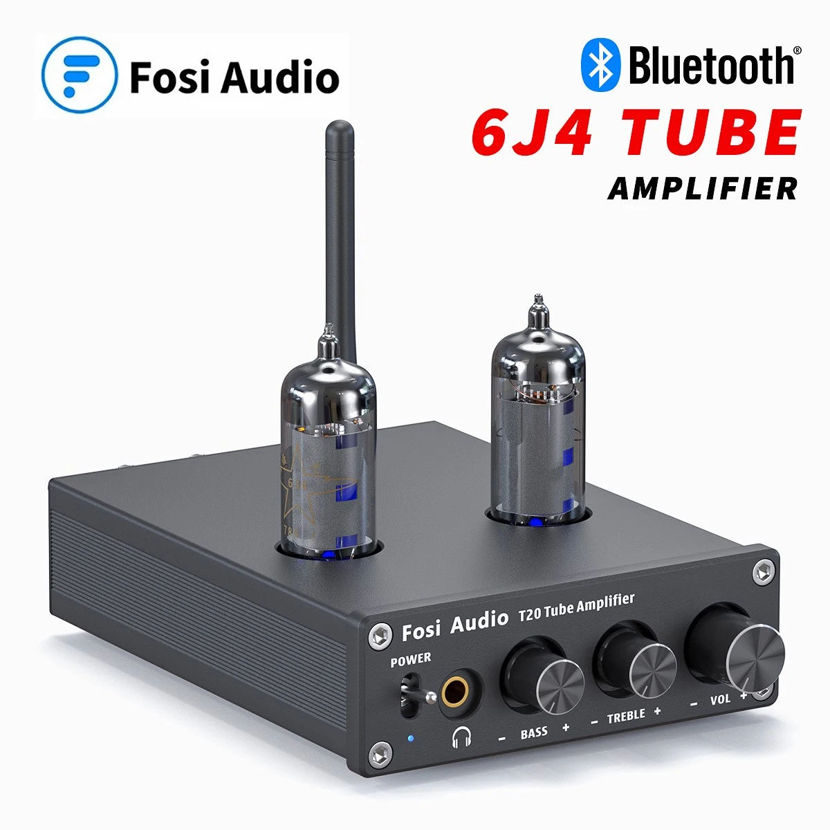 Fosi Audio Bluetooth Tube Amplifier Stereo Audio 50W TPA3116D2 Power Amp Portable Headphone Amplifier For Home Passive Speakers