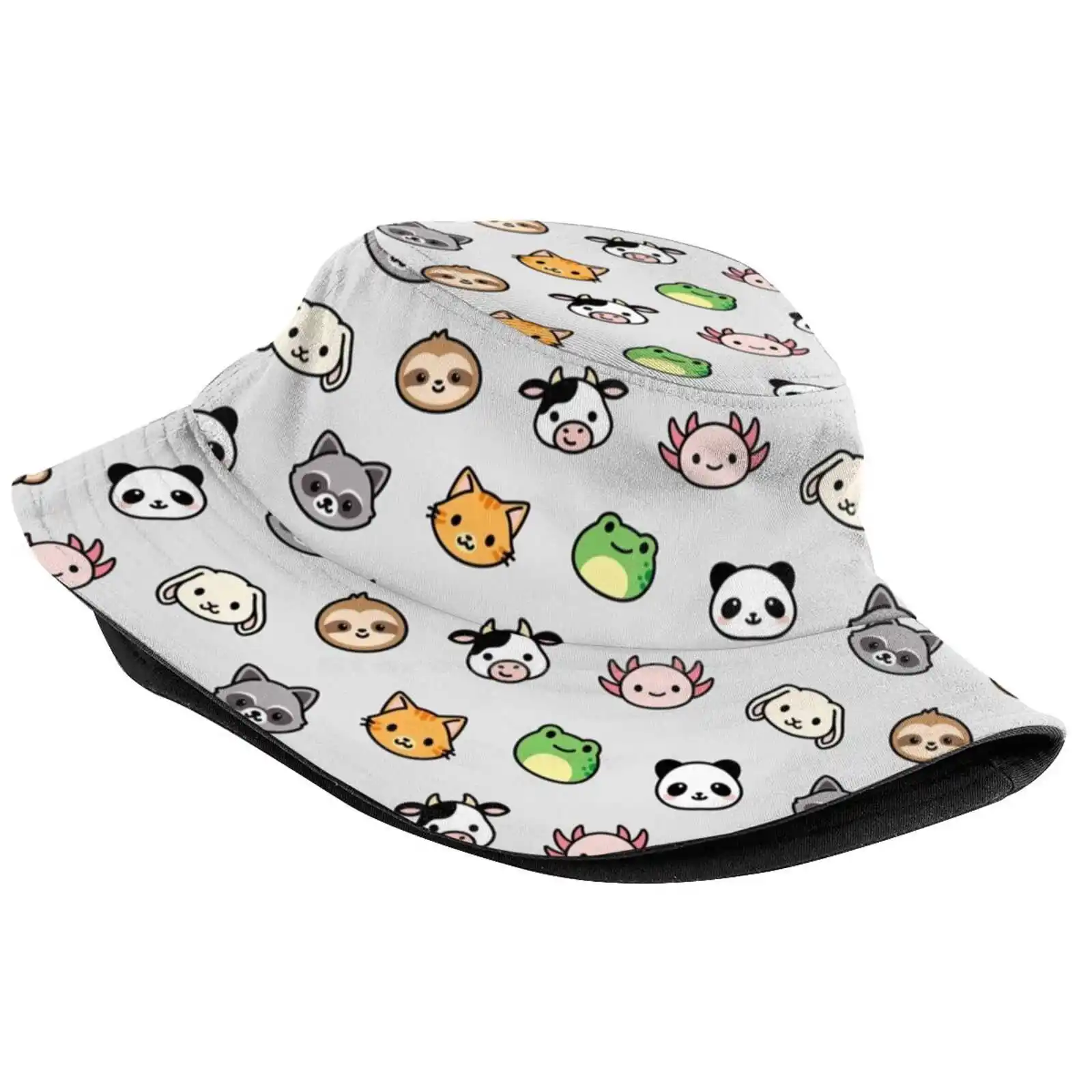 Animal Cookies Sticker Pack Sun Cap Fisherman Hat Bucket Hats Littlemandyart Panda Axolotl Salamander Sloth Cow Farm Cat Kitty