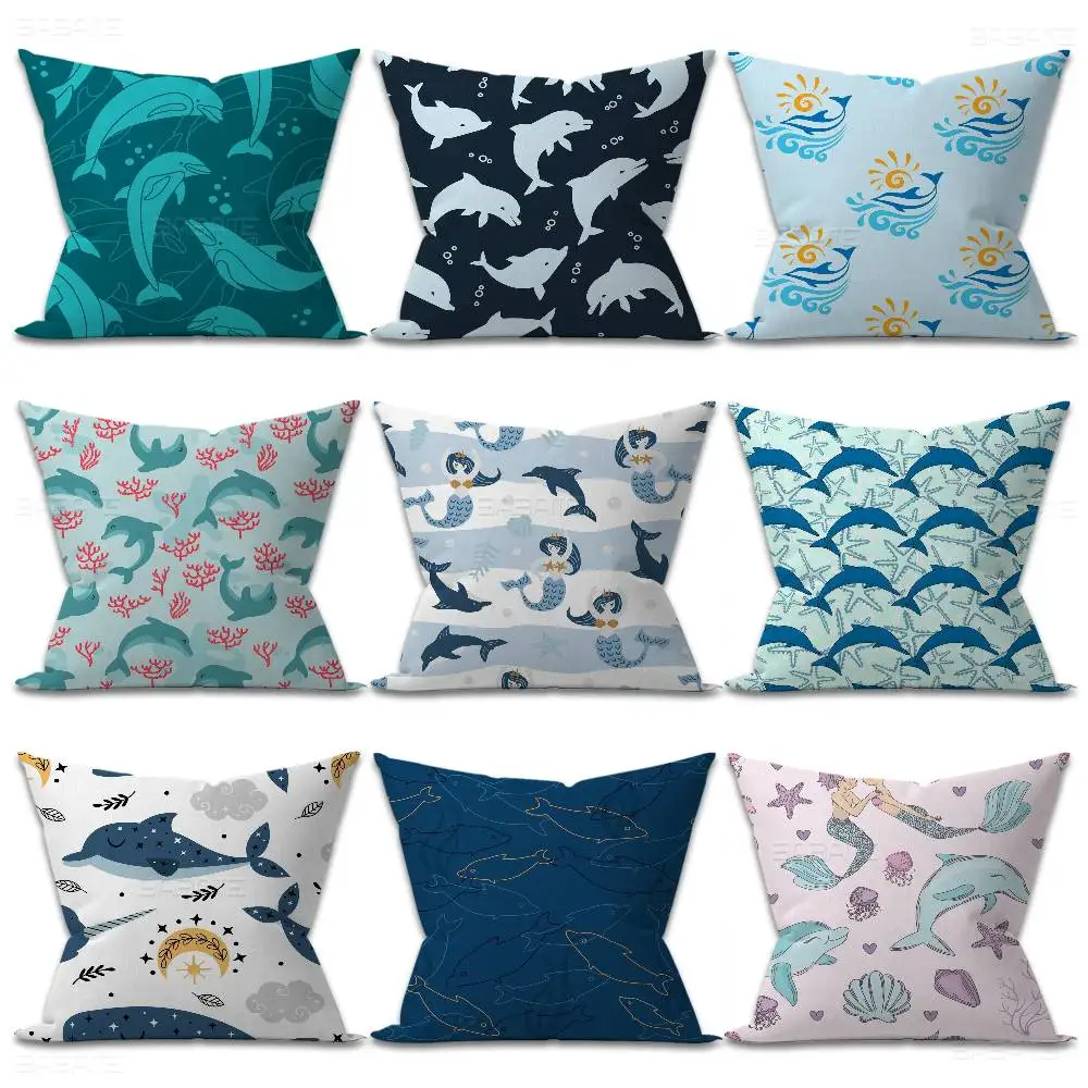 Cute Dolphin Pattern Cushion Cover Inches Farmhouse Decor Home Throw Pillow Covers for Couch Decorations