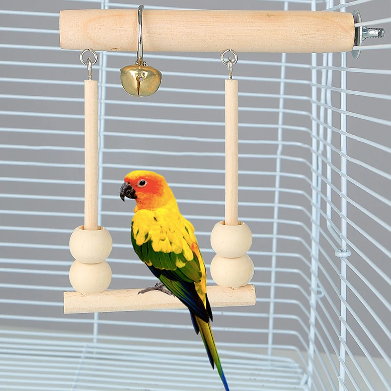 Bird Swing Toys Wooden Parrot Perch Stand Playstand Exercise Climbing Playstand Hanging Ladder Bridge Pet Parrot Hammock