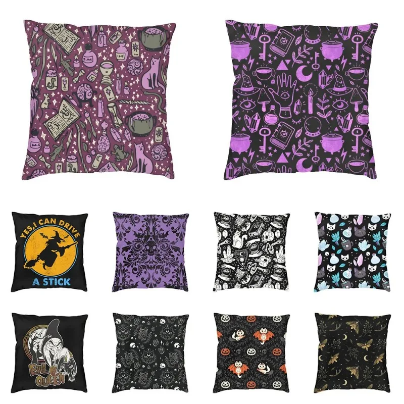 Halloween Witch Crow Cat Bat Print Pattern Cushion Cover Home Living Room Sofa Decoration Square pillowcase