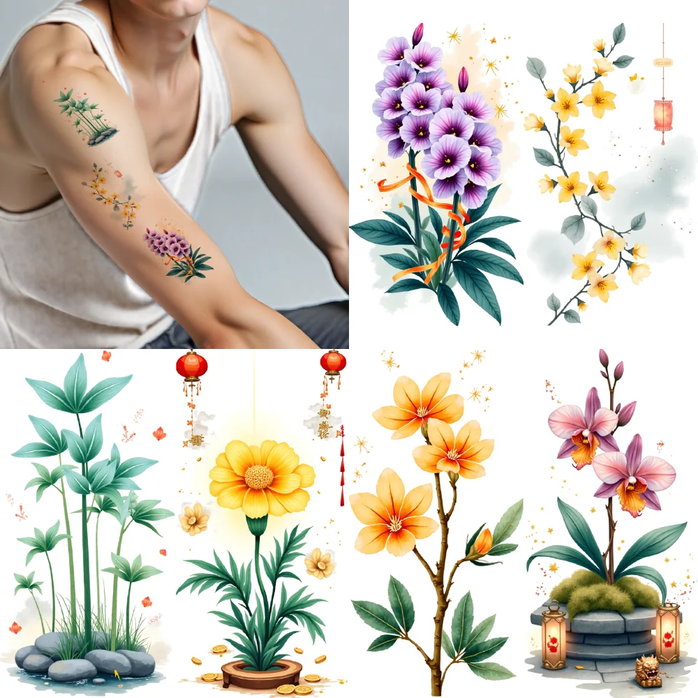 

9 шт. временные татуировки цветочные наклейки акварельные декоративные наклейки временные татуировки наклейки для детей плечи грудь