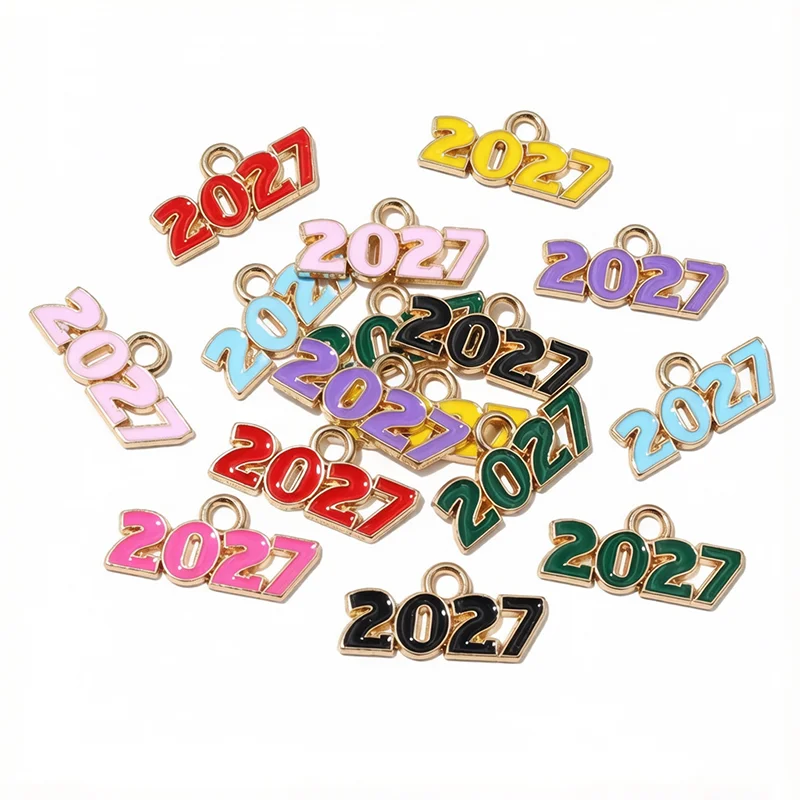 20pcs Enamel Year Number 2027 Charms Pendant 18x9mm DIY Jewelry Making Accessories Findings for Earrings Necklace Bracelet image 2