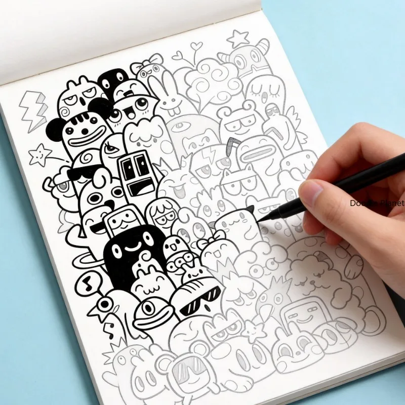 A Healing Decompression Coloring Book, 24 Pages, Themes As Small Animals/monsters/flowers, Zen Winding Pattern Line Drawing Copy