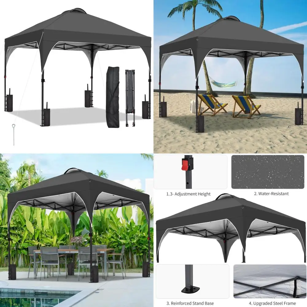 

Easy-Setup Outdoor Pop Up Canopy Tent, 8x8 Feet, 3 Adjustable Heights, Ideal for Events, Parties, Camping, Durable Black Gazebo