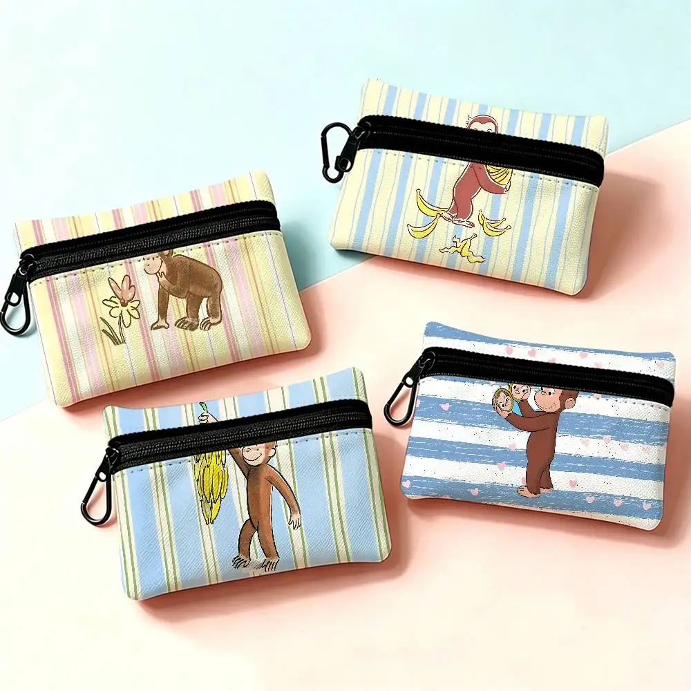 MONKEY CARTOON C-Curious GeorgeS Oxford Fabric Zipper Pouch Lightweight Hanging Wallet For Coins ID Cards Keys Lipstick Earbuds