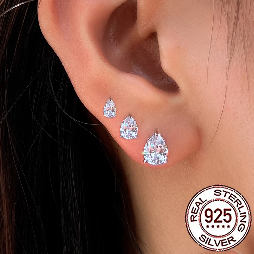 CWWZircons-pendientes de plata de ley 925 con forma de gota de agua para mujer, cristal CZ brillante, accesorio de joyería fina para fiesta diaria SE127