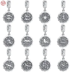 NEW 925 Silver plated 12 Constellation Zodiac Round Beads Fit Original  Bracelets Charms Jewelry