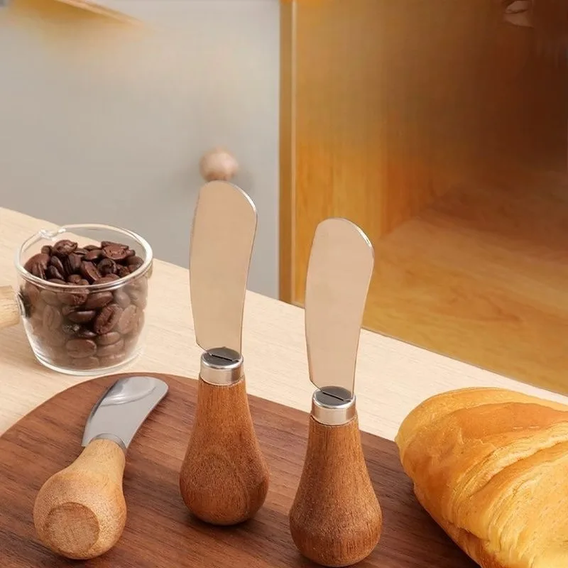 Cuchillo vertical para mantequilla con mango de madera, esparcidor multiusos para pan, mermelada, mantequilla de maní, queso, mini espátula para cortar y servir