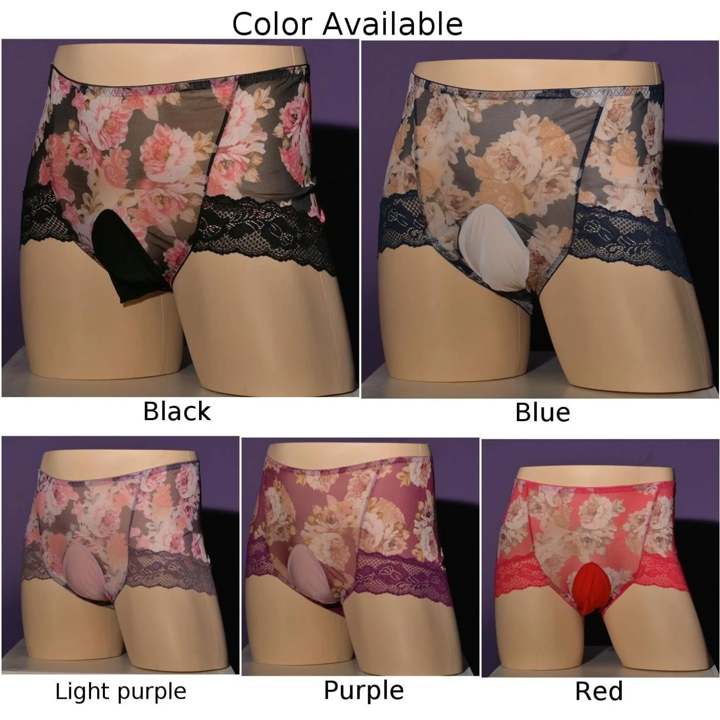 سراويل داخلية من الدانتيل الأسود للرجال سراويل داخلية قابلة للتنفس سراويل داخلية منتفخة بحالة جديدة لون أرجواني فاتح اللون أرجواني
