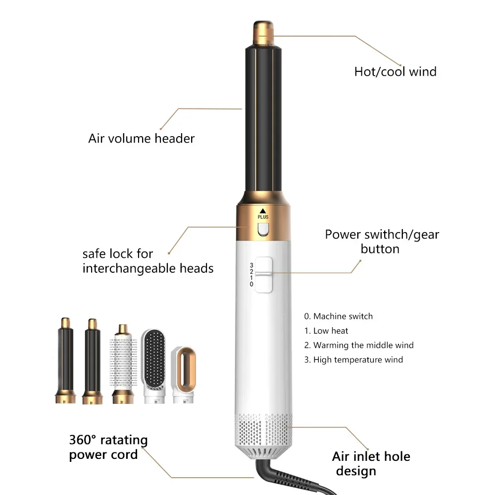 جديد 5 في 1 مجفف الشعر الطراز مكواة تجعيد الشعر فرشاة فرد الشعر للتجفيف السريع والتصفيف #3