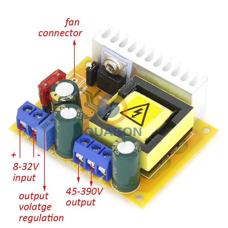 8-32V to 45-390V DC-DC Boost Converter Step Up Power Supply Module High Voltage ZVS Capacitor Charging Board