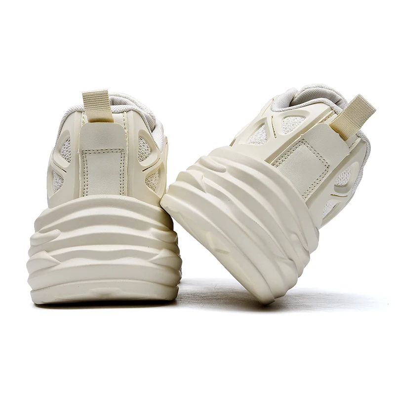 Lovers Shoes Clunky Sneaker Hollowed Out Retro Sneakers, Solid Color Thick Bottoming Sports Lace-up Running Shoes