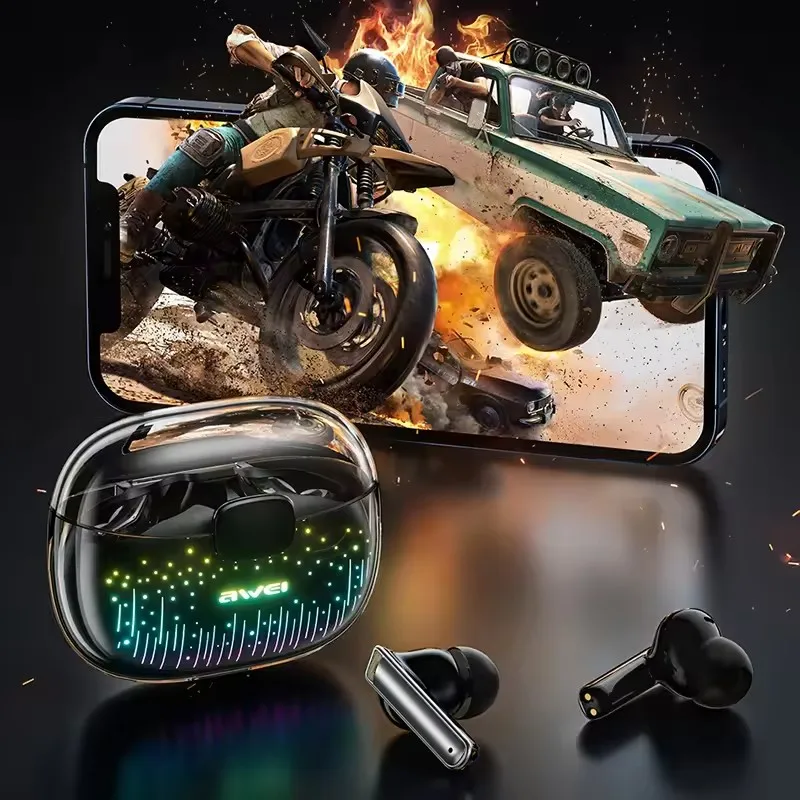 Awei T52pro Headphone Bluetooth 5.3 Speaker Mini Nirkabel Headset Lampu Pernapasan Warna-warni Earphone Gaming TWS In-Ear Headset DNS