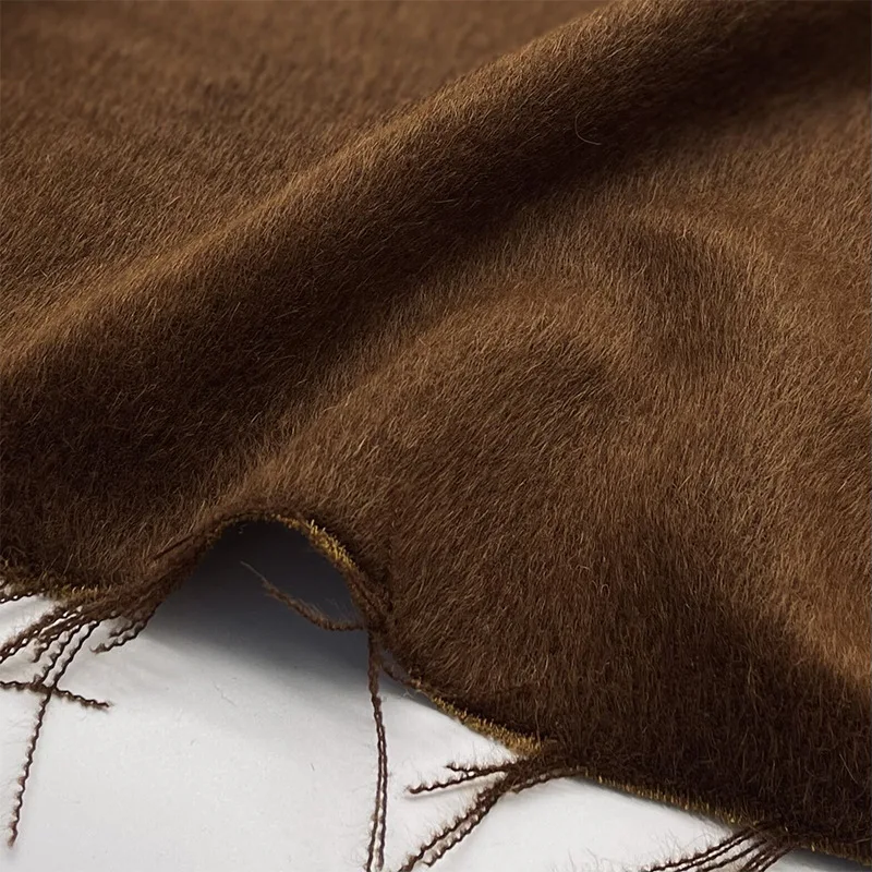 Deep camel color high-end Peruvian Suri alpaca wool smooth long-pile fabric Autumn and winter coatdiyCloth