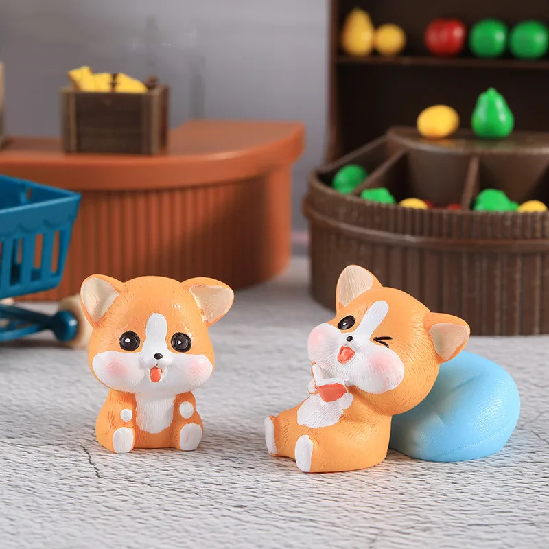 Figurines Miniatures Cartoon Corgi Puppy Micro Landscape Ornaments For Home Decorations Decor Room Lovely Dog Desk Accessories