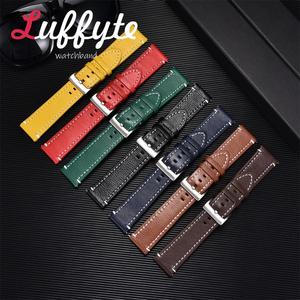 Lichee Pattern Genuine Leather Watch Strap 18mm 20mm 22mm 24mm Replacement Watch Bracelet Casual Wristband with Pin Buckle