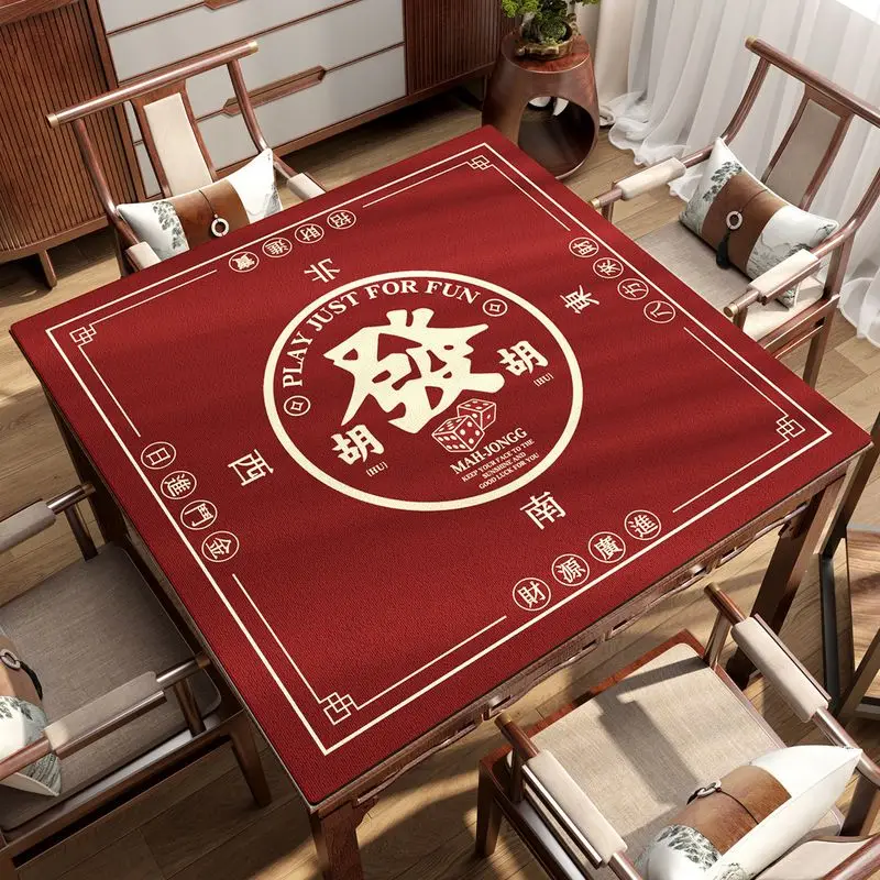 VIKAMA Red Chinese Lucky Fortune Mahjong Mat Silent Non Slip Foldable Square Game Pad Wealth Chinoiserie Desktop Decor