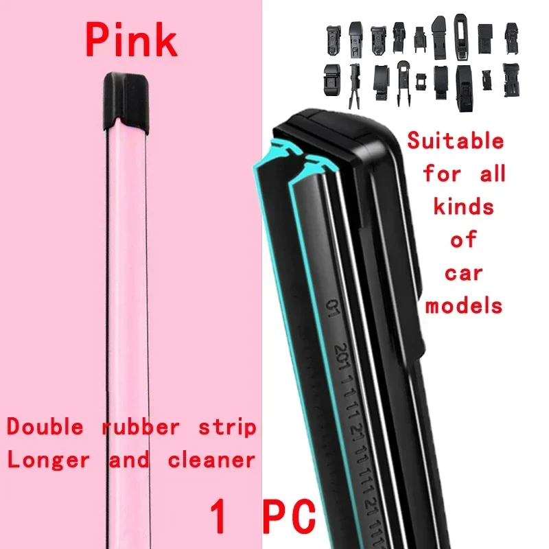 Pink Car Windshield Wiper Blades Universal Soft Double Layer Rubber Frameless Bracketless Wipers 14