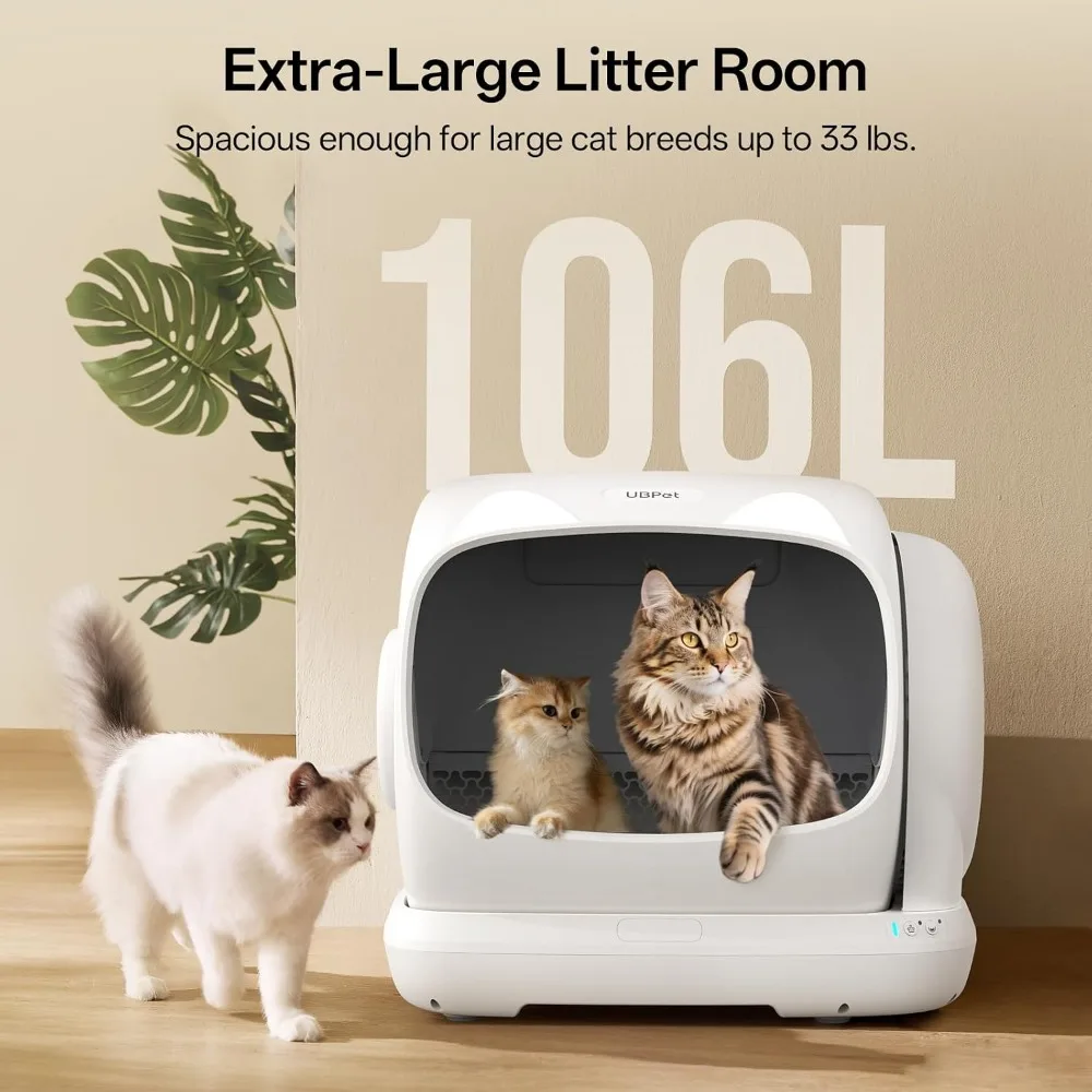 Automatic Litter Box 106L Extra Large Self-Cleaning for Multiple Cats Smart App Control Odor Control
