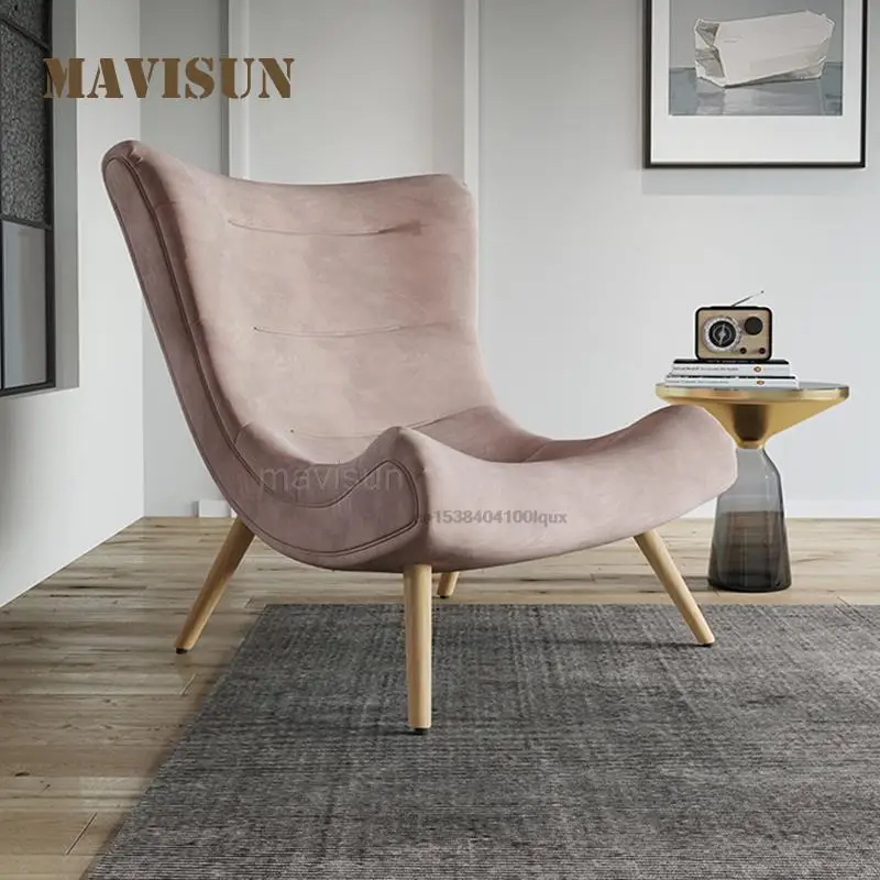 Ins Nordic High-Backed Upholstered Single Sofa Chair Casual Living Room Balcony Bedroom Family Pink Chair Indoor Home Furniture