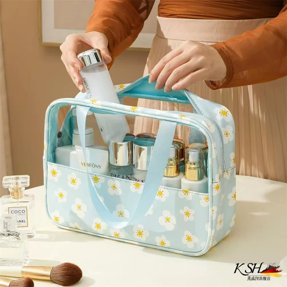 Bolsa de cosméticos transparente con estampado de macarrón dulce, bolso de empalme de gran capacidad, bolsa de aseo portátil de viaje, bolsa de