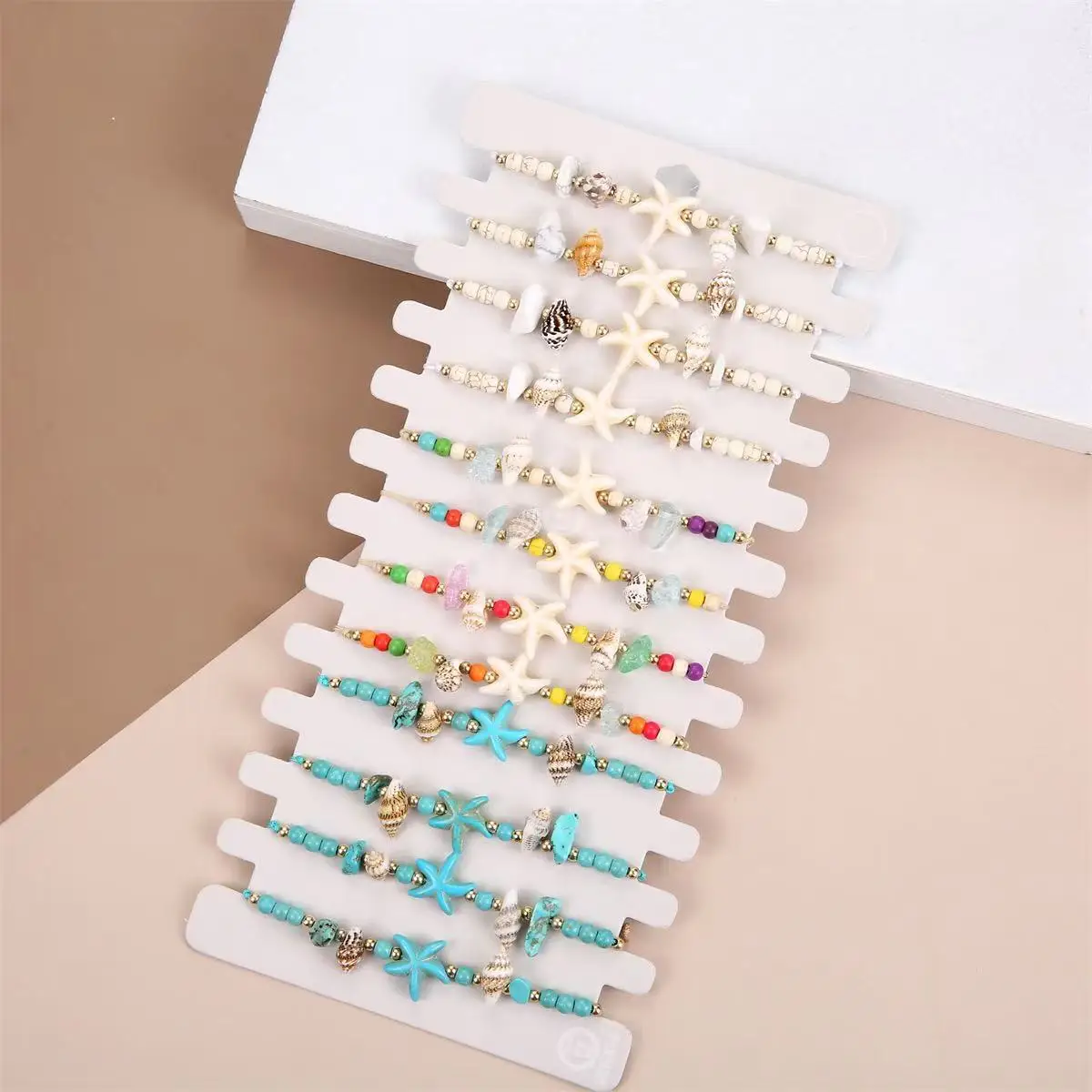 12-piece Set Of Hawaiian-style Turquoise Starfish And Conch Woven Bracelet, European And American Summer Beach Style Bracelet