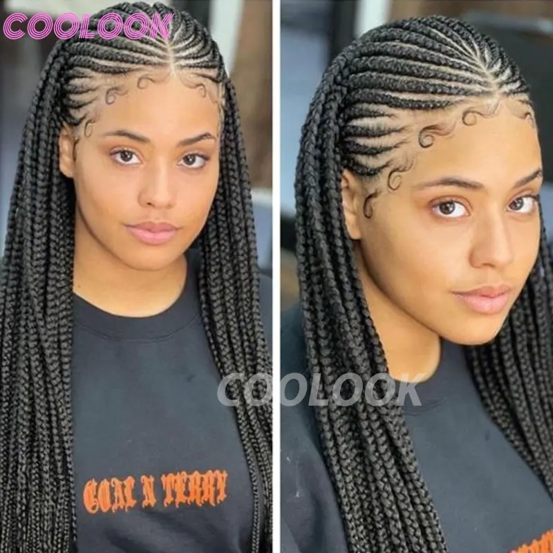 Synthetic Full Lace Twist Braided Wigs Black Women Tribal Braids Jumbo Braid Wigs 36" Handmade Cornrow Knotless Box Braided Wigs