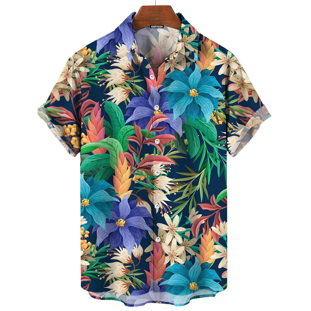 Hawaiian Shirts For Male Flower Pattern Men\'s Casual Short Sleeved Top Summer Oversized Streetwear Original Men Clothing