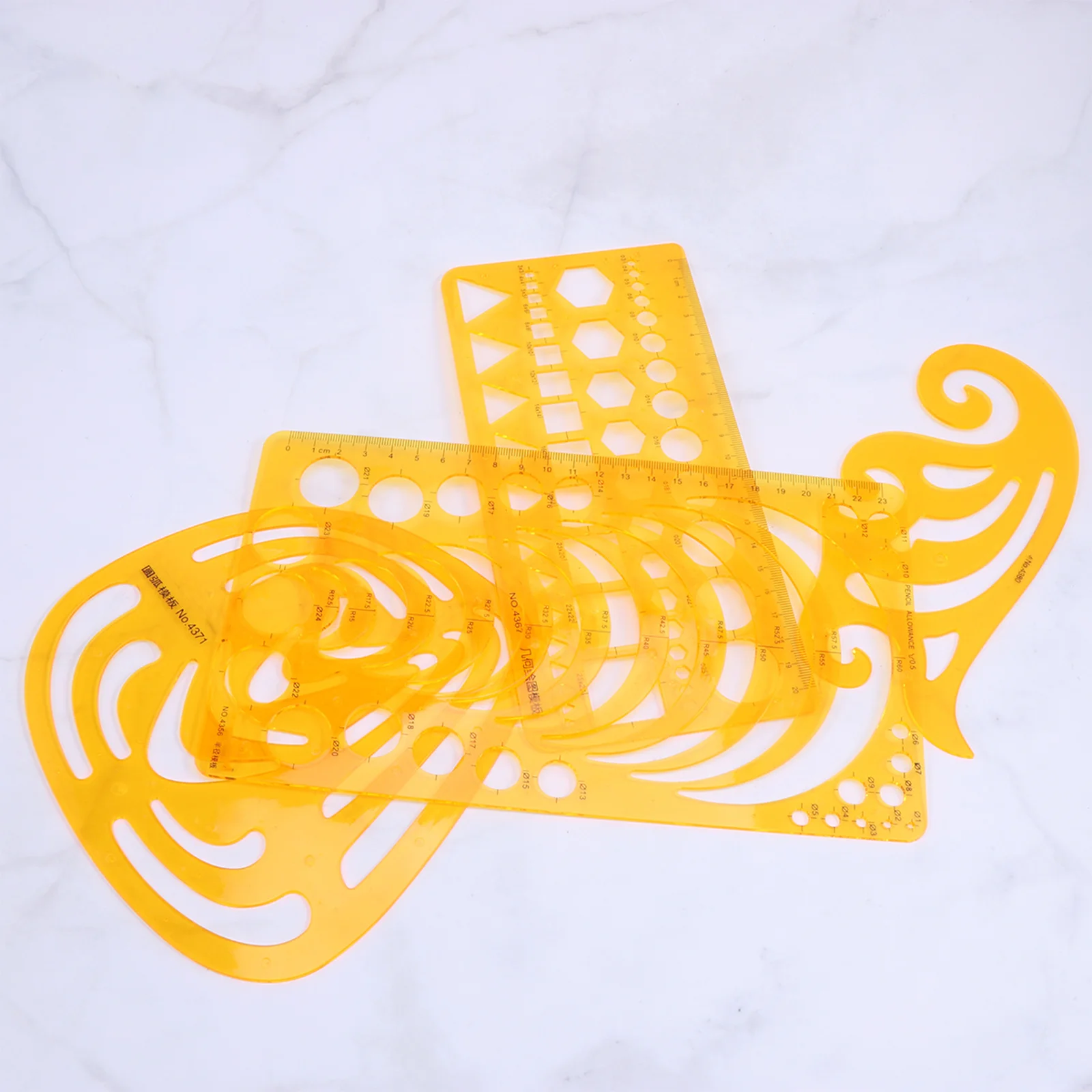 4Pcs Curve Rulers Transparent Orange Expanded Plan Template Measuring Tool for School Office Design Drafting