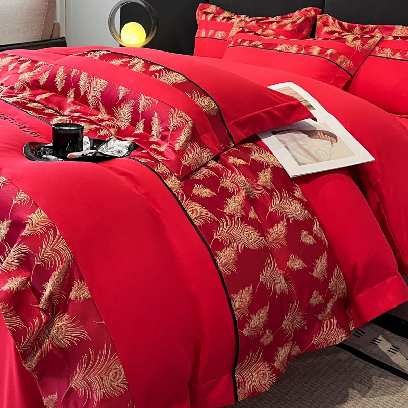 4Pcs Light Luxury Style 100% Pure Cotton High-end A Long-Staple Cotton New Naked Sleeping Duvet Cover Bedding 200x230 220x240 5