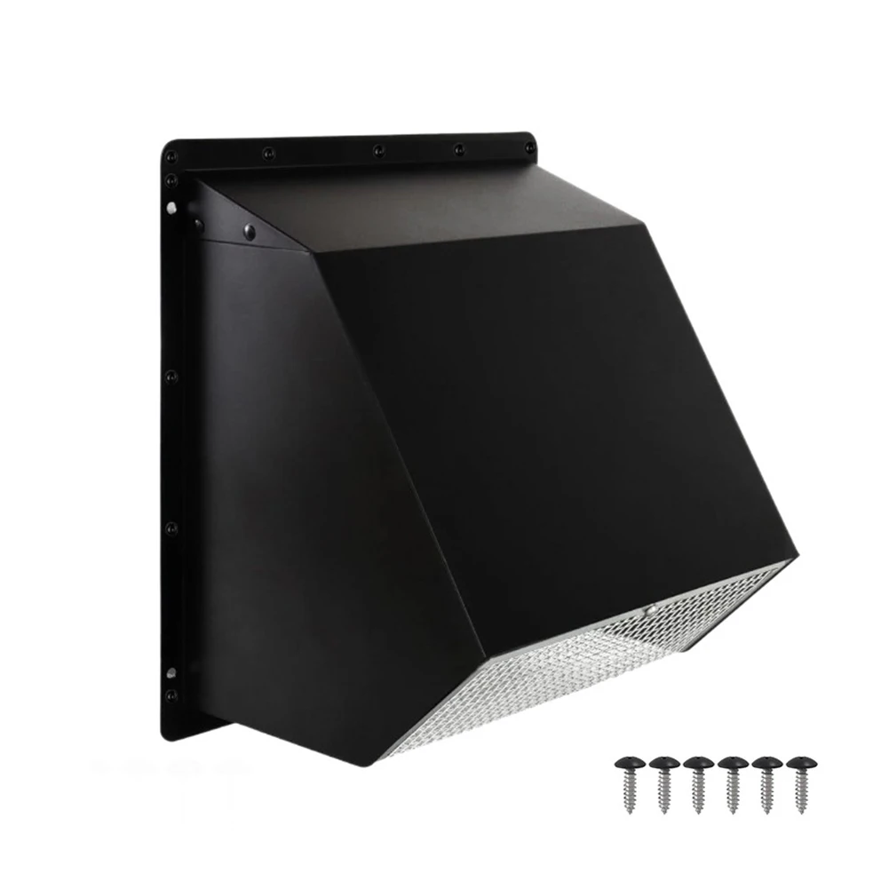 Wall Mounted 6 Inch Exhaust Vent Cover for Outdoor Kitchen Range Hood Dryer and Bathroom Fan Galvanized Steel Black