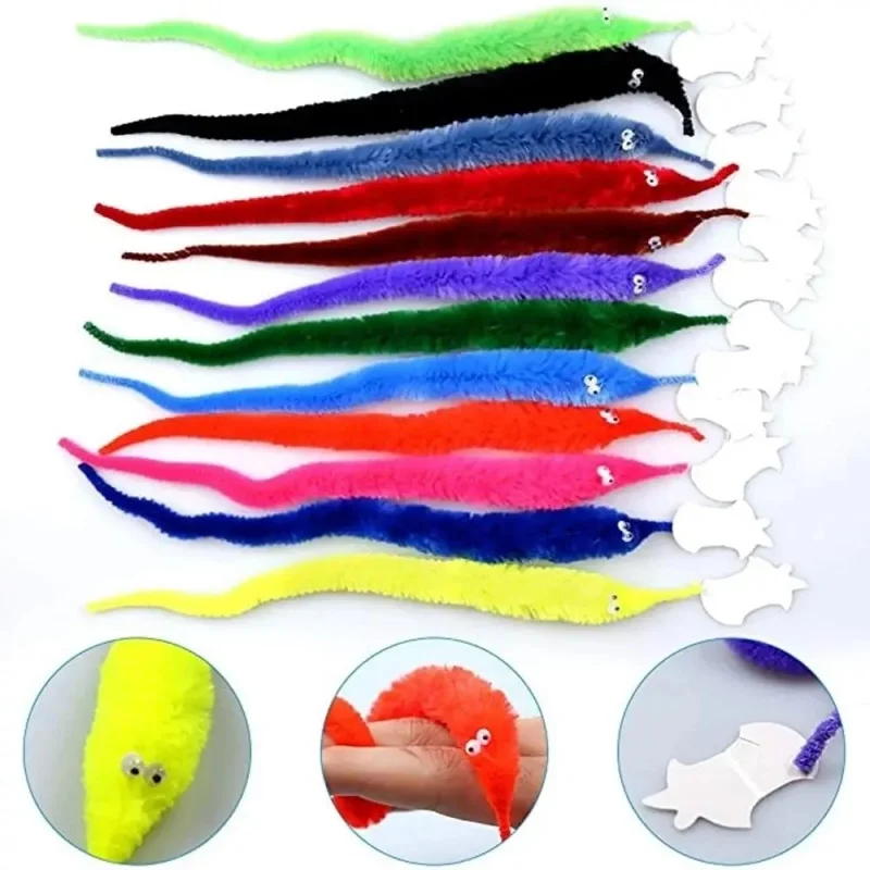 12Pcs Fuzzy Worm Magic Toys Children Magic Tricks Games Mischievous Props Cat Wand Toy Kids Birthday Gift Pet Interactive toys