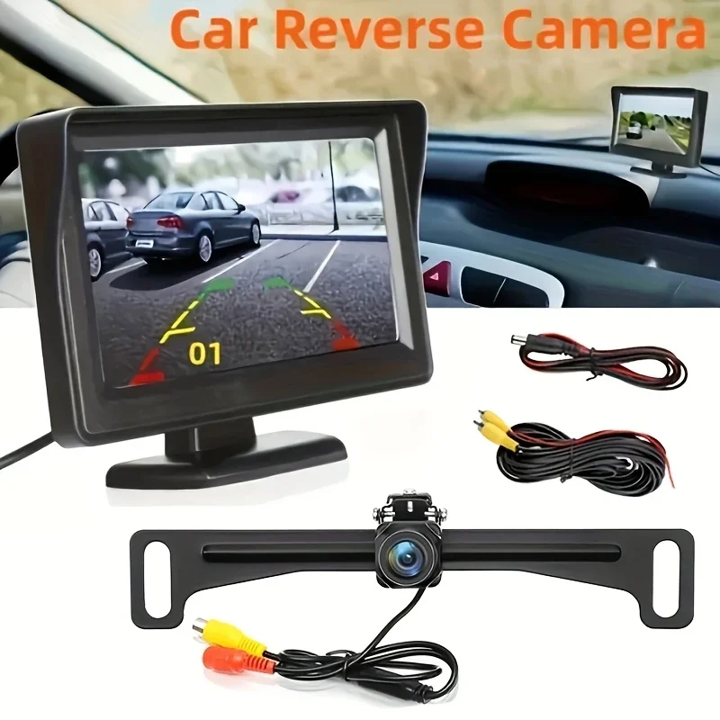 4.3inch Car Monitor with Night Vision - Universal Rearview Camera Kit for Car, Truck, RV, Mini-Van -