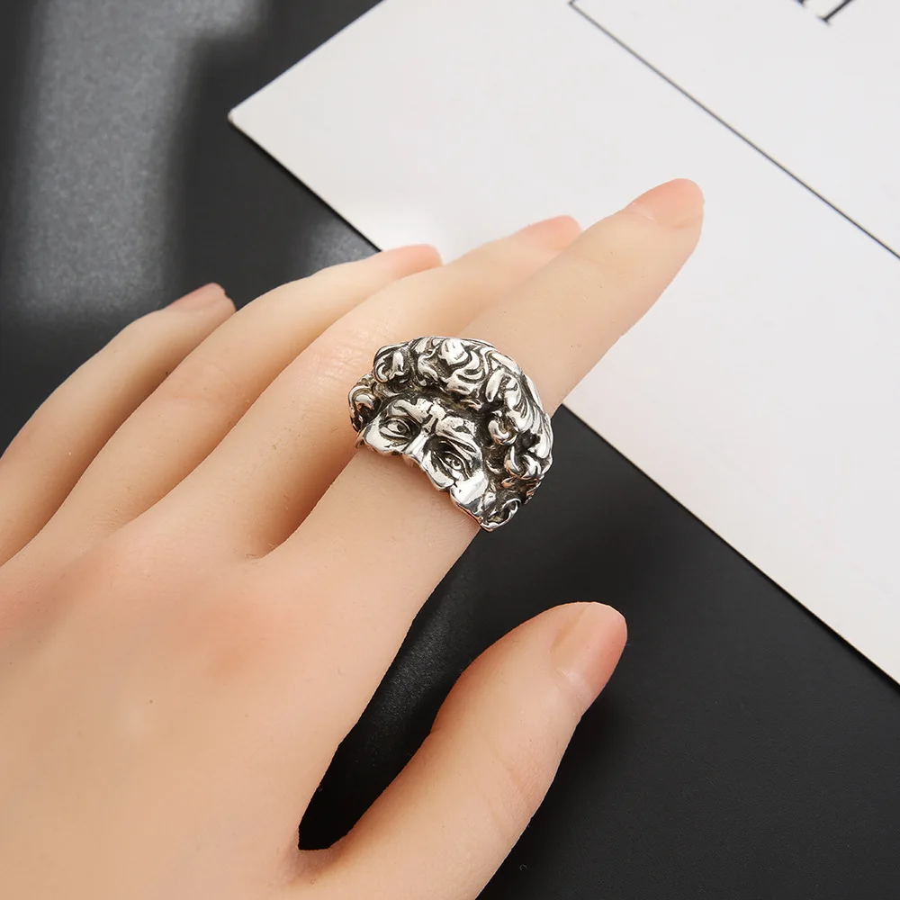 خمر ديفيد النحت قابل للتعديل حلقة باطني ملثمين وجوه القوطية نمط الدائري للرجال والنساء هدية مجوهرات فريدة مستوحاة من الفن #5