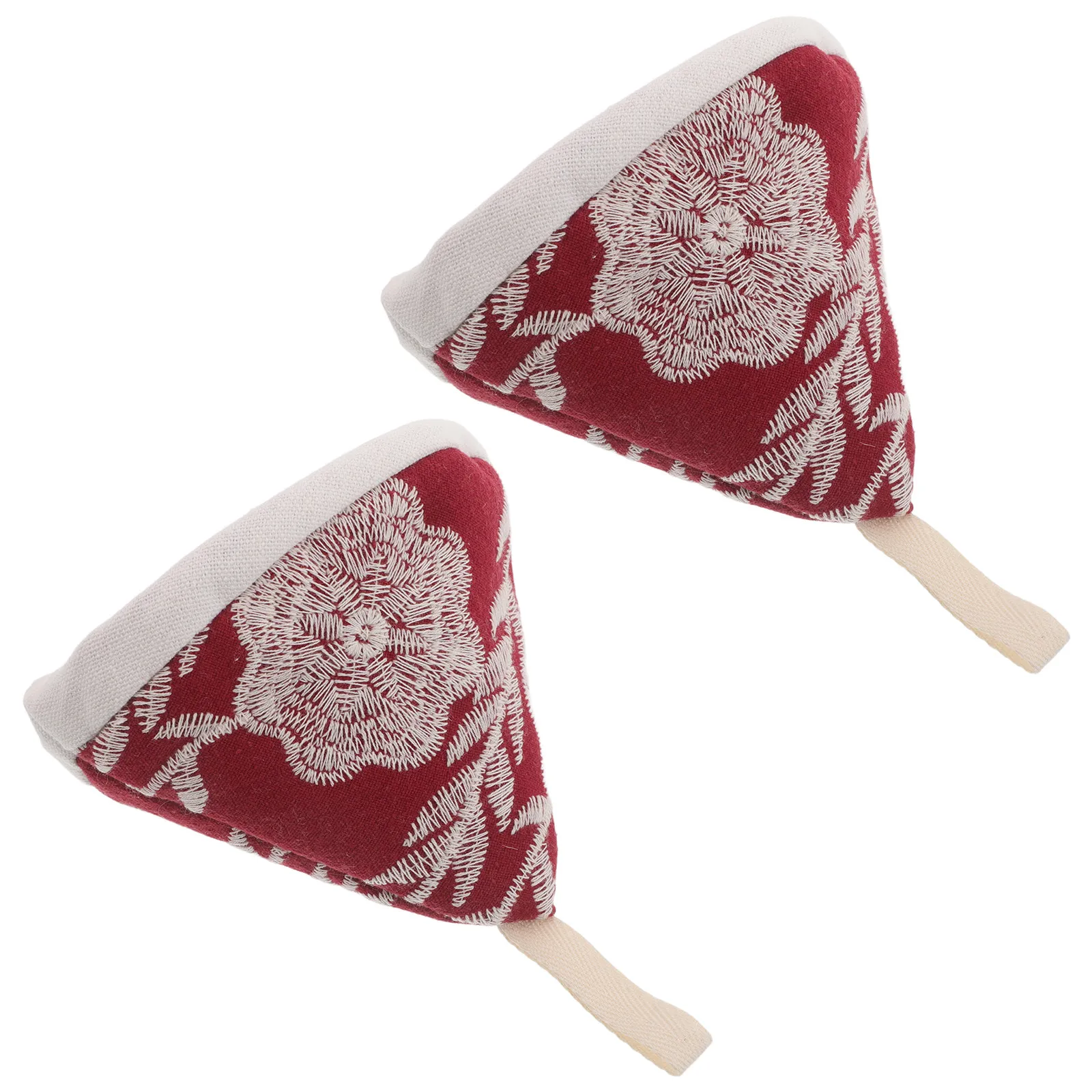 2Pcs Triangle Cotton Pot Handle Covers Heat Insulated Anti-Scald Pan Lid Grip Caps Reusable Washable Kitchen Cooking Safety