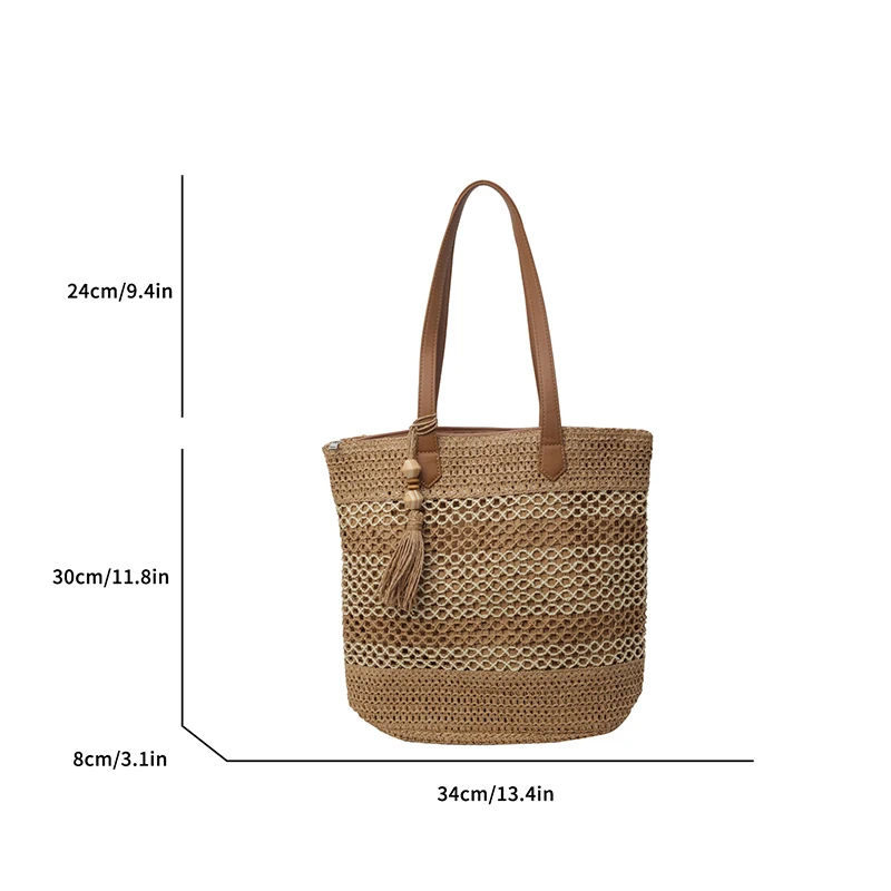 Sommer Stroh Taschen für Frauen Hohe Qualität Rattan Schulter Tasche Reise Handarbeit Gewebt Strand Handtaschen Weibliche Große Kapazität Totes – Detail 19