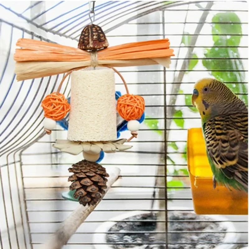 Parrot Bird Toy Luffa Network Bite String Natural Corn Peel Palm Leaves Pineapple Fruit Combination Teeth Grinding Supplies